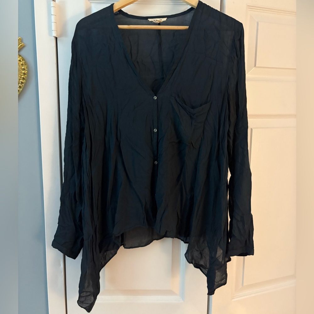 Helmut Lang Dark Teal Sheer Blouse